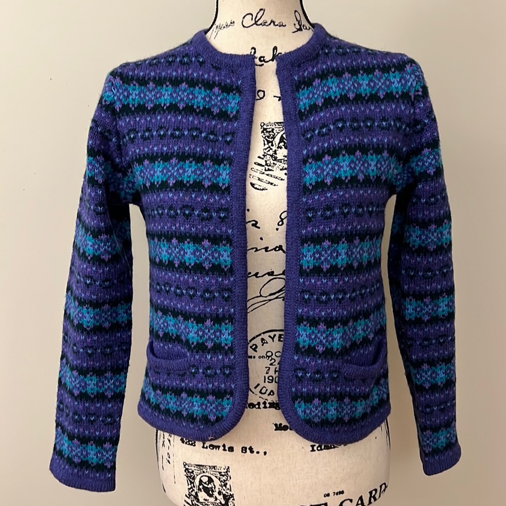 Braemar International Vintage Scottish Shetland 100% Wool Cardigan - XS